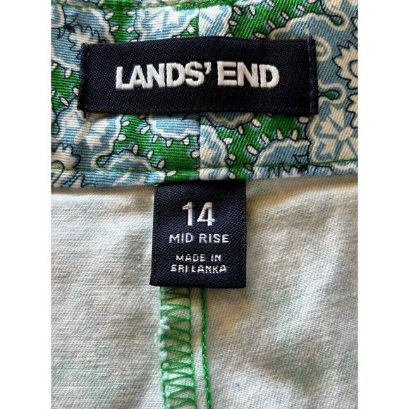Lands End Bermuda Shorts Womens 14 Mid Rise Blue Green Floral Print Pockets - Picture 6 of 15